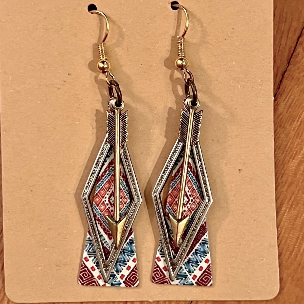 Arrow and native design dangle earrings